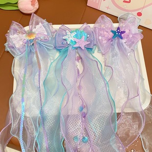 Super Fairy Kidsren's Bow Forehead Ornament Mermaid Pearl Tassel Forehead Chain Mermaid Ear Hanging Girl's Sweet Headwear