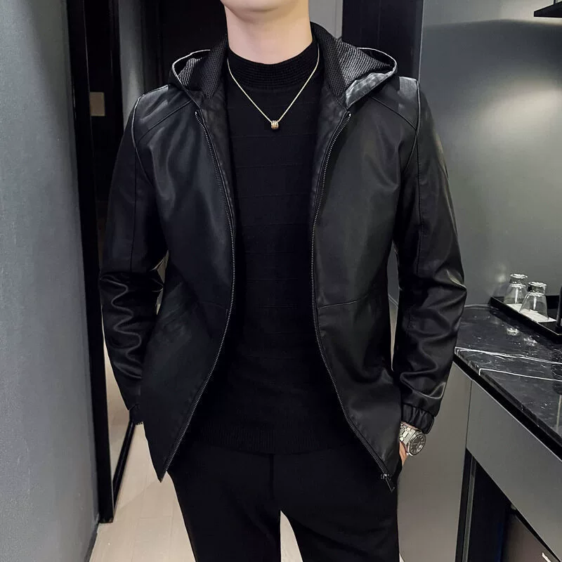 Новая осенняя мужская мотоциклетная кожаная шапка с тонкими длинными рукавами стройная модная красивая классическая куртка