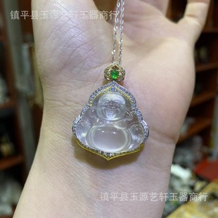 Internet Celebrated Ice Chalcedony 925 Silver Plated Fortune Big Belly Buddha Pendant Agate Inlaid Niche Women's Comparable to Philippe