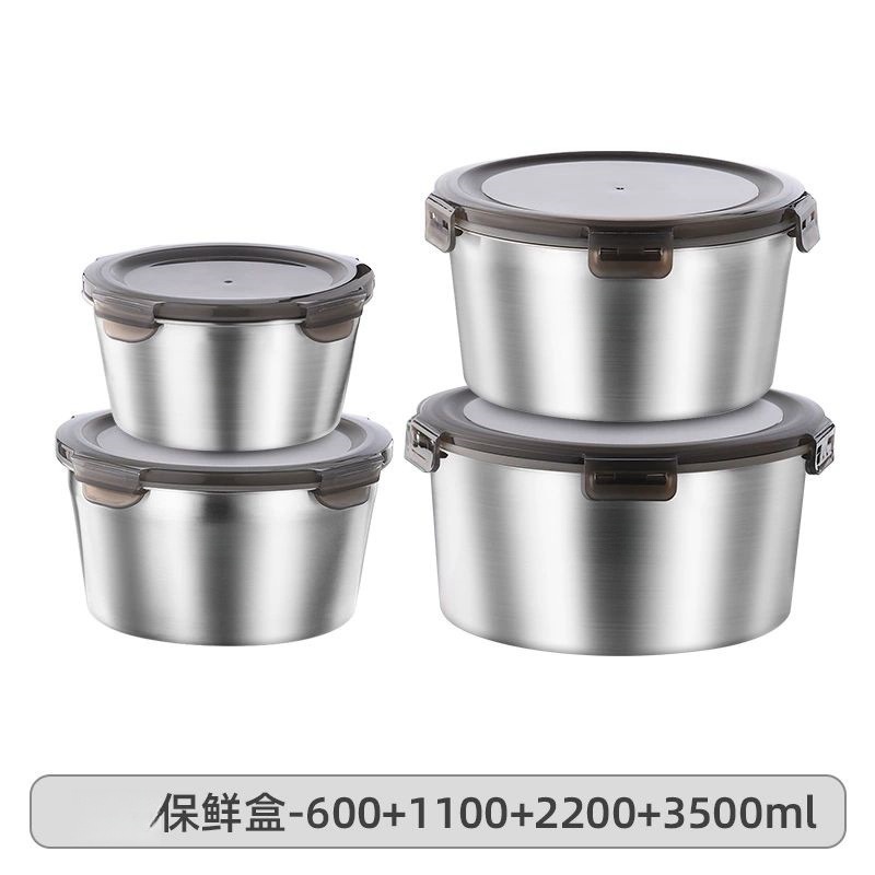 Caja de almacenamiento redonda de acero inoxidable caja de almacenamiento de refrigerador de grado alimenticio caja de almacenamiento al aire libre caja de comidas de campamento doméstica