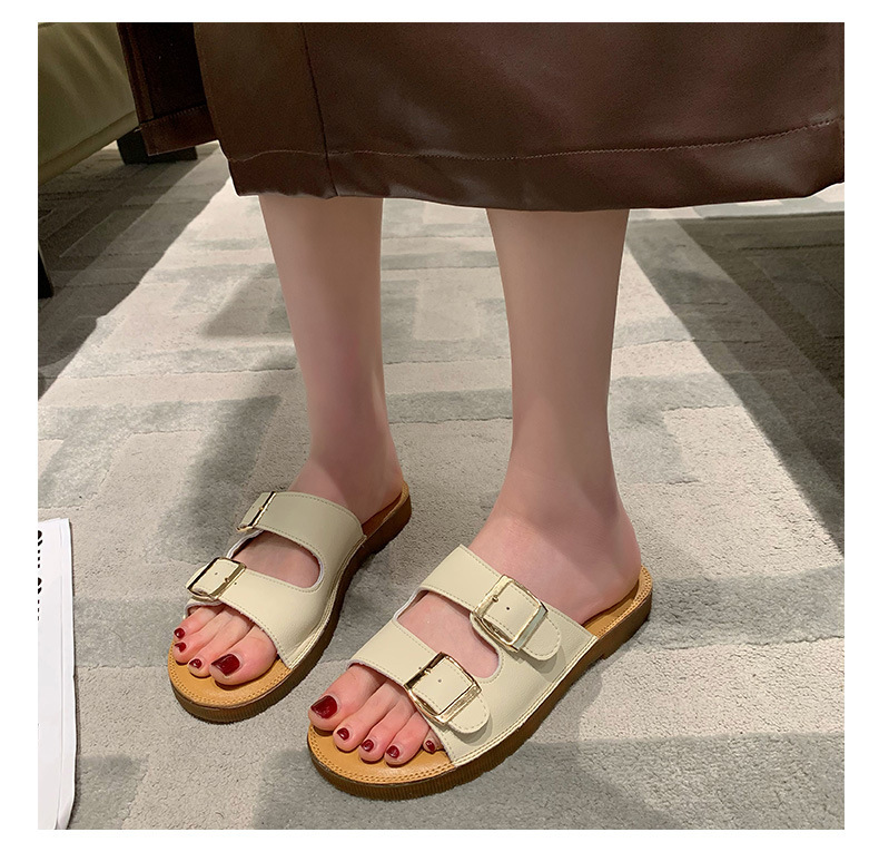 Echt leer Oxford-slippers met zachte zolen Dames zomer bovenkleding 2023 nieuwe all-match strandsandalen met riemgesp_voghion.com