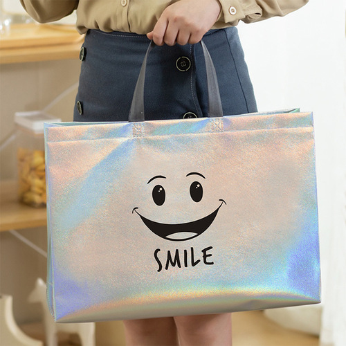 Colorful laser non-woven handbag with printed logo, trendy brand packaging bag, women's shoe store shopping gift bag
