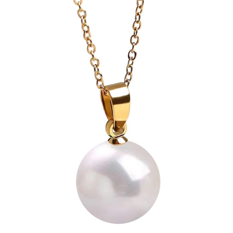 14MM dark purple Bead Gold Champagne Gold Purple Pink Imitation Pearl Plated 925 Silver Necklace Women Pendant Accessories