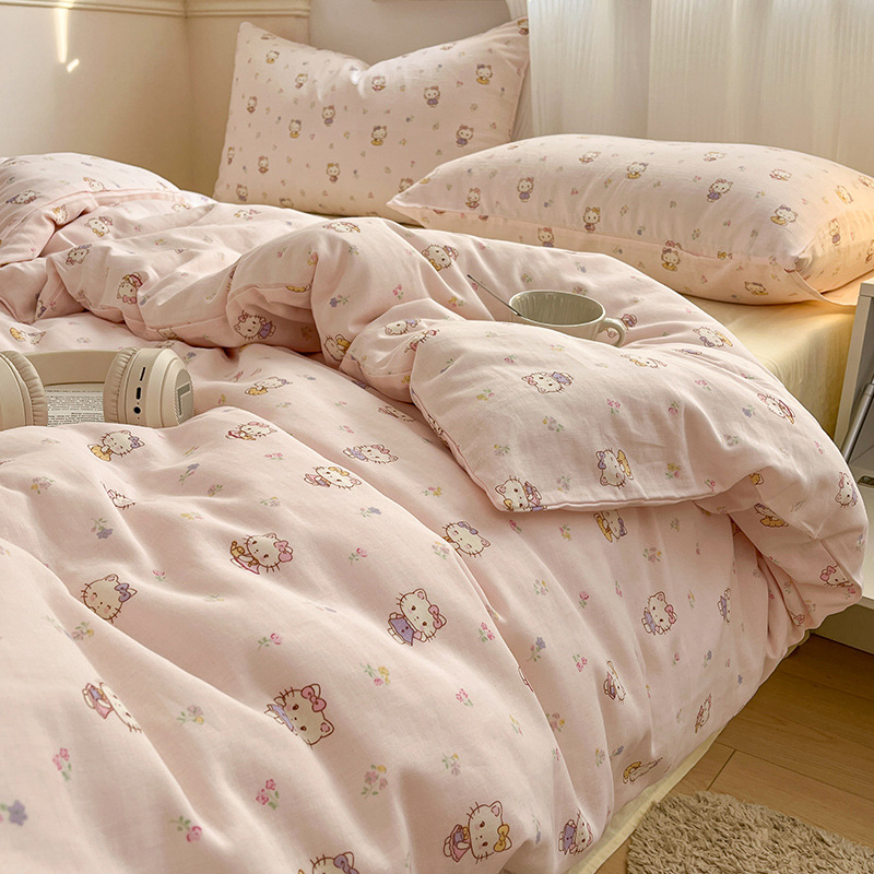 Cama de algodón de hilo de doble capa de cuatro piezas 100 algodón 2025 nuevo estilo funda de edredón sábana ropa de cama individual de tres piezas