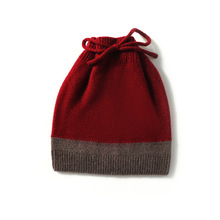 100%山羊绒帽子女冬季加厚拼接撞色拼色纯羊绒帽针织帽堆堆帽礼物