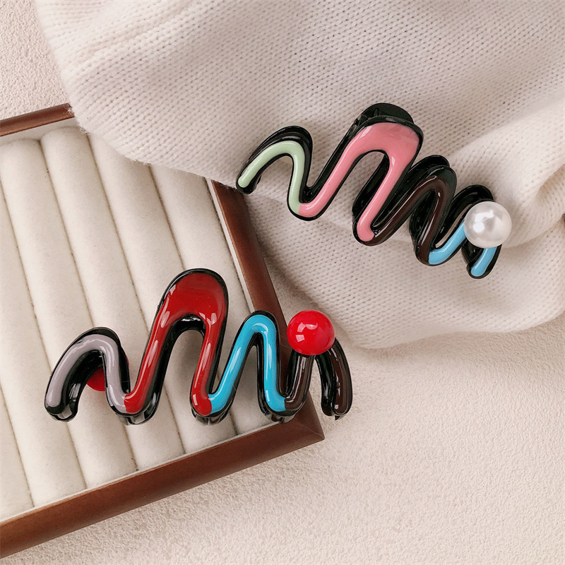 Manual goteo de aceite ondas perlas agarrando clip de pintura de color gran clip de tiburón rojo de la red de cabello de la cabeza trasera