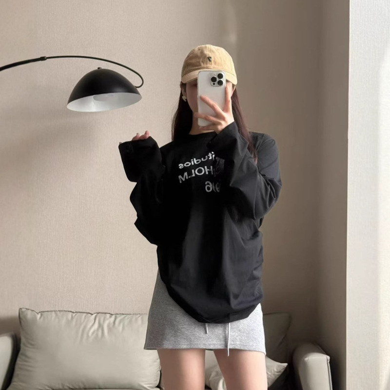 Correct Version 2026 New Acxd Letter Long-Sleeved T-Shirt 1996 Digital Print Pure Cotton Long-Sleeved Loose T-Shirt for Men and Women