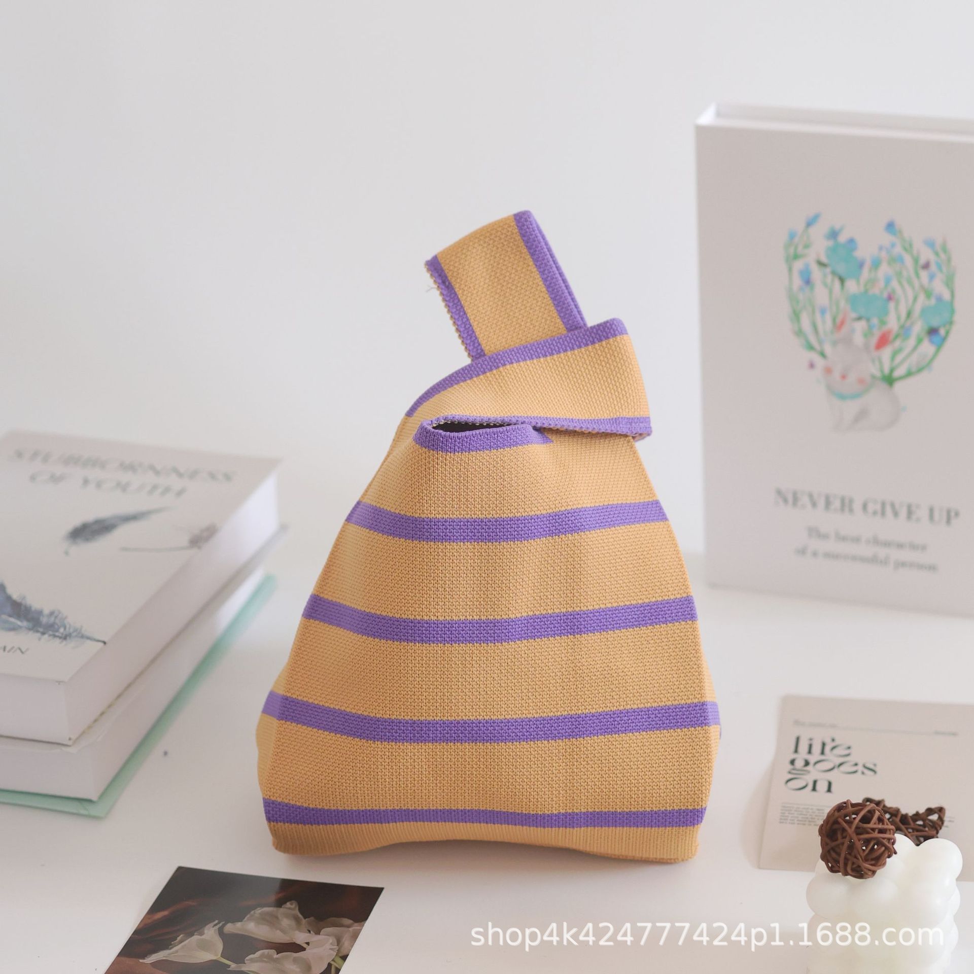 INS bolso de celebridad de Internet bolso de cubo de lana de punto para mujer bolso de mano casual bolso de mano de estilo japonés y coreano bolsa de Almuerzo