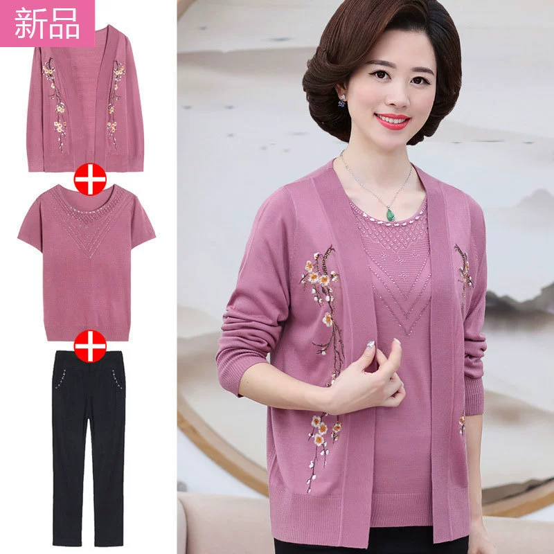 Костюм на День матери, новинка 2023 года, топ в западном стиле для людей среднего и пожилого возраста, тонкая куртка, комплект из двух предметов для женщин среднего возраста