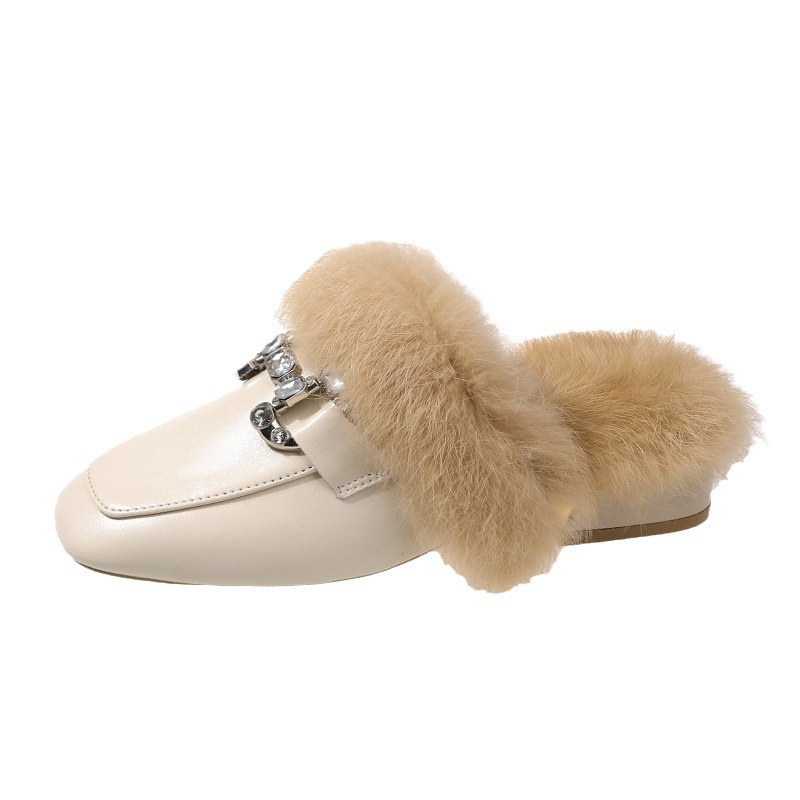 Damesschoenen Baotou halve pantoffels voor dames herfst en winter outdoorkleding nieuwe muiltjes slip on lazy furry schoenen katoenen pantoffels_voghion.com