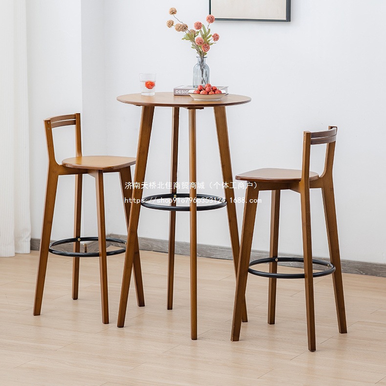 Bar Table Solid Wood Leisure Round Balcony Window Bar Table and Chair Combination Cafe Small High Table Home High Table