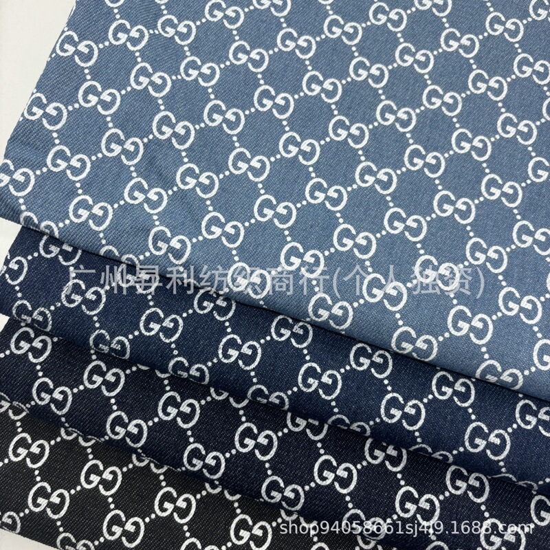 Trendy Brand Monogram Printed Denim Fabric, Clothing and Jacket Materials, Shoe Materials, Bags, Handmade DIY Trendy Brand Monogram Printed Denim Fabric, Clothing and Jacket Materials, Shoe Materials, Bags, Handmade DIY