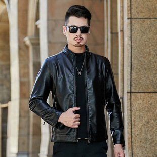 Winter New Velvet Leather Jacket Men's Korean Style Casual Fashion Trendy Brand Leather Jacket Men's Warm Stand Collar Jacket Men's Wear