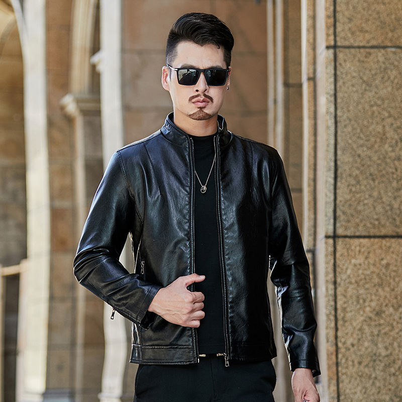 Men's Leather Jacket Casual Winter Fleece Warm Stand Collar Coat_voghion.com
