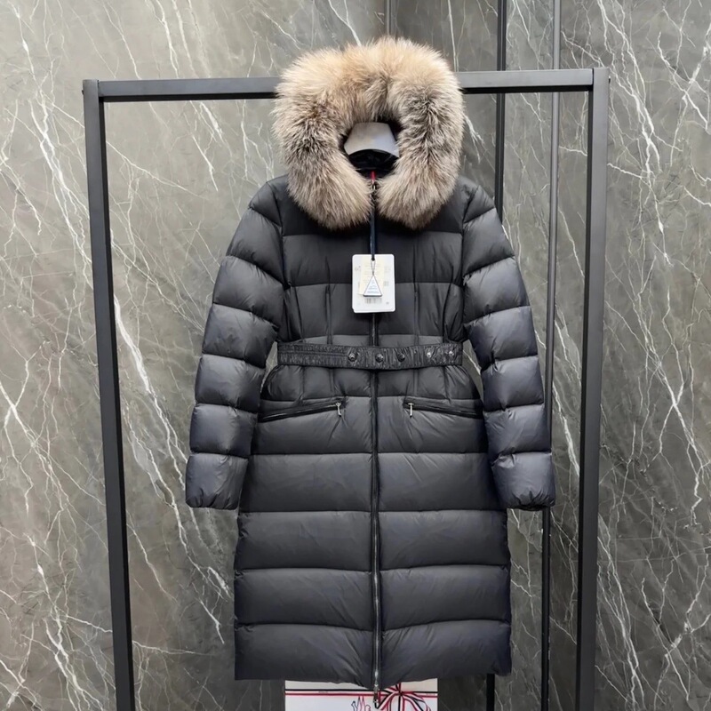 Mengjia 25m New Style Raw Edge Collar Quilted Waist Pure Color Hooded Thick Mid-Length down Jacket for Women