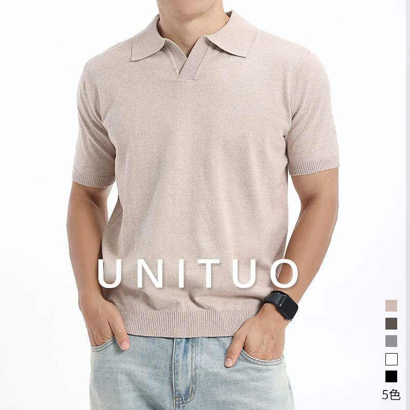 2026 Summer Men's High-Quality Solid Color Lapel Knitted Polo Shirt Business Casual Short Sleeve Polo Men's Clothing Foreign Trade Wholesale