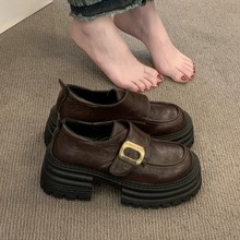 厚底英伦风小皮鞋女2024新款秋冬季乐福鞋复古百搭jk黑色通勤单鞋