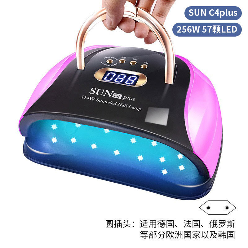 Lámpara de uñas de alta potencia de 256W con mango para principiantes, lámpara de curado de gel para esmalte de uñas, lámpara de fototerapia de secado rápido con colores deslumbrantes para uso transfronterizo.