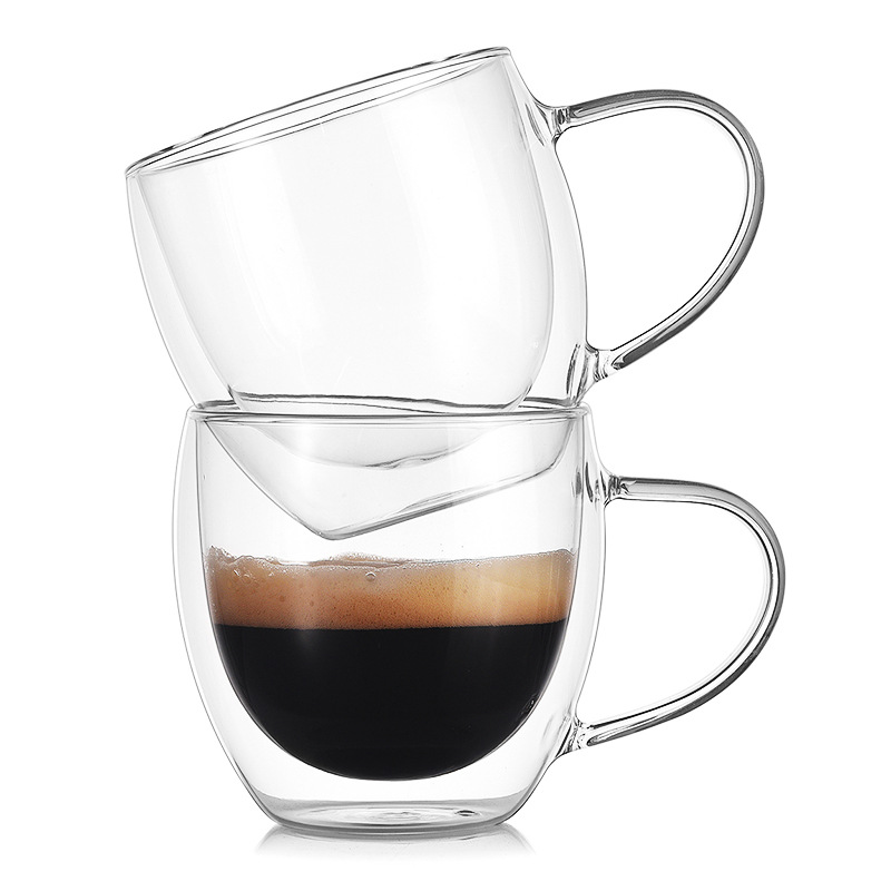 Taza personalizada de vidrio de doble capa taza de agua resistente a altas temperaturas taza de desayuno de alto aspecto taza de café resistente al calor taza de beber para el hogar