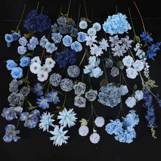 婚庆蓝色仿真花花材绢花玫瑰绣球牡丹装饰插花婚礼堂路引花艺绿植