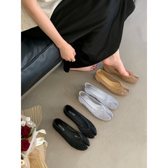 2025年夏季新款小众平底网纱水钻内增高分趾单鞋女猪蹄鞋