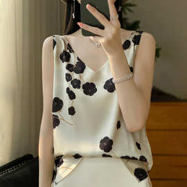 丝绸缎面2026春夏季女装新款修身v领短款气质内搭上衣双肩吊带背