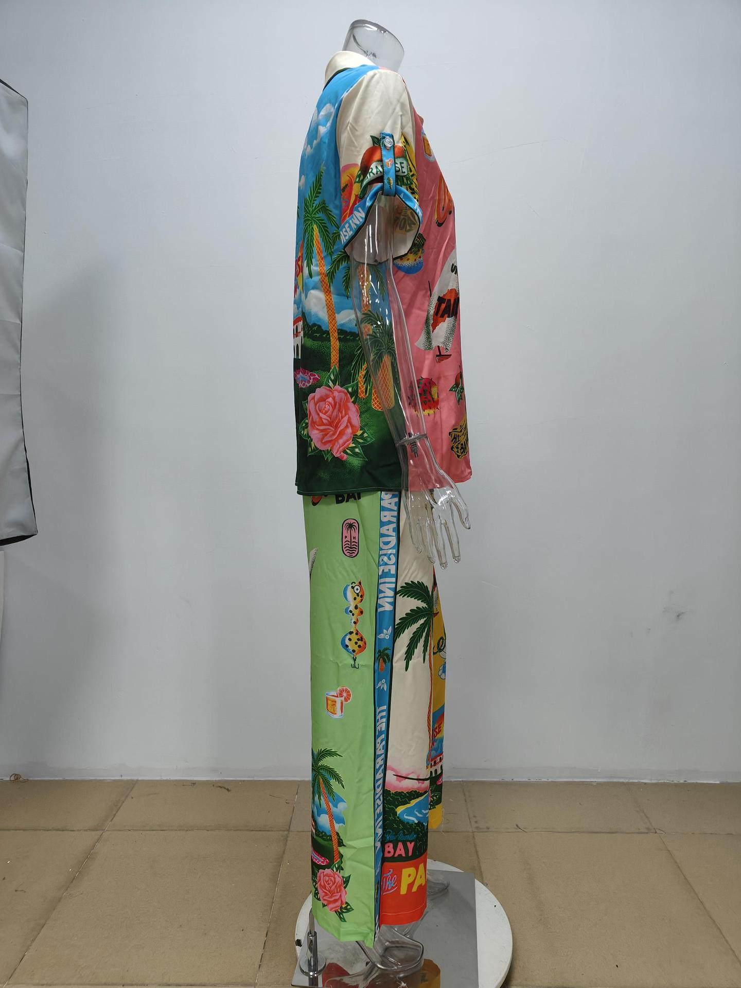 2026 New Spring Women's Clothing European American Casual Outfit Elegant Printed Loose Shirt And Trousers Fashion Set_ecoleips.com