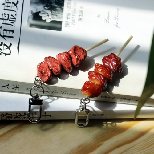 Simulated food mutton skewers bag decoration small gifts keychain ring hanging accessories Zibo barbecue model