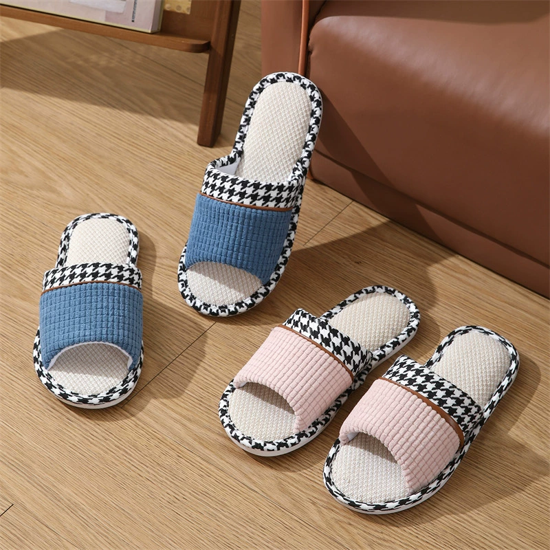 2024 новые весенне-летние парные льняные тапочки в японском стиле, домашние тканевые немые толстые нижние полы, домашнее хлопковое белье