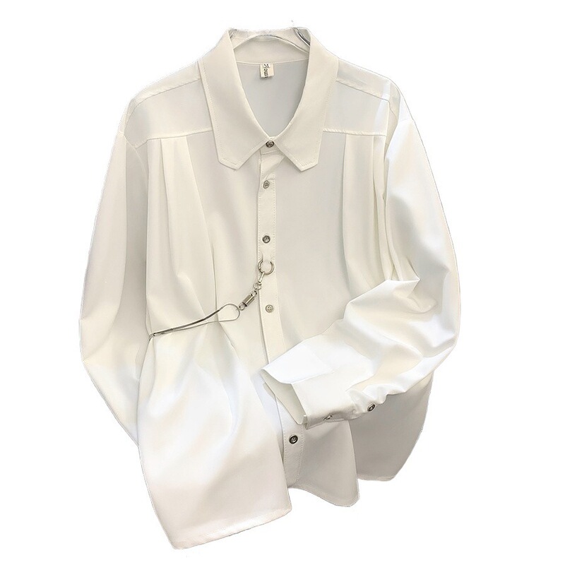 Niche Solid Color Casual Minimalist Shirt for Men, Stylish and Cool, No-Iron White Shirt with Necklace Niche Solid Color Casual Minimalist Shirt for Men, Stylish and Cool, No-Iron White Shirt with Necklace