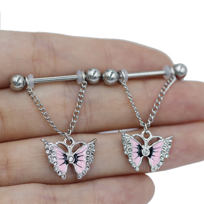 Gebai European And American Cross-border Series Set: Heart-shaped Pink Zircon Breast Ring, Niche Aesthetic Piercing_voghion.com
