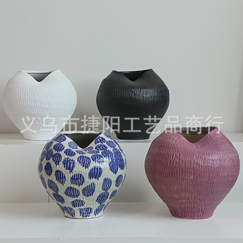 Wabi-Sabi Style Stoneware Jar New Chinese Style Retro Zen Ceramic Vase Ornaments B&B Tea Room Hotel Wabi-Sabi Style Stoneware Jar New Chinese Style Retro Zen Ceramic Vase Ornaments B&B Tea Room Hotel