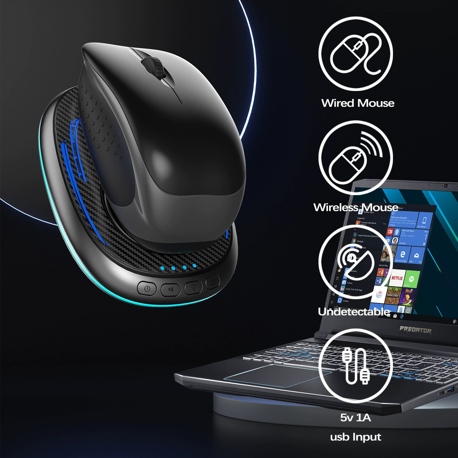 Ультратонкий движитель мыши Amazon со светодиодным таймером, автоматическая движущаяся панель для поддержания активности компьютера