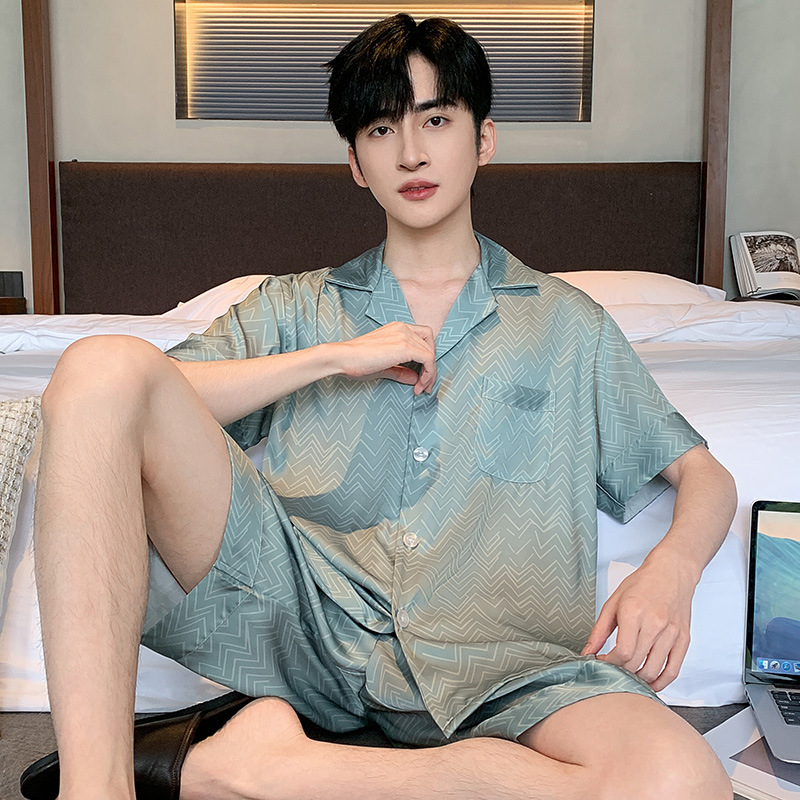 Men's Summer Pajamas, Ice Silk, Plus Size, Loose Fit, 2026 New Style, Summer Short-Sleeve and Shorts Set, Thin Style