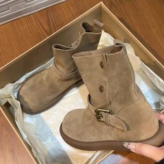 复古百搭增高马丁靴女2025秋冬新款两穿短筒西部靴美拉德棕色短靴