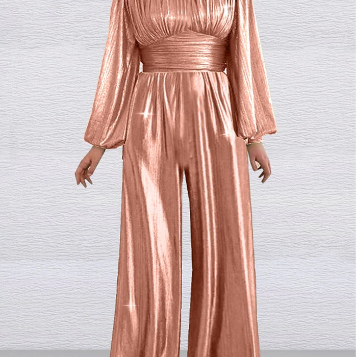 2024 Comercio exterior transfronterizo primavera y verano vestido largo chino nuevo Mono chino flash Mediados de cintura temperamento mono de cercanías