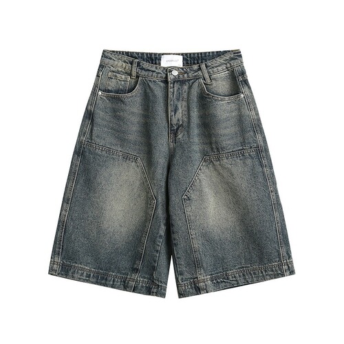 Summer Washed Denim Short Pants for Men Loose Casual Matchable Mid Pants American Streetwear Brand Straight Leg Five