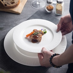 Nordic light luxury steak plate white round dish plate hotel characteristic flat plate ceramic tableware home western food plate