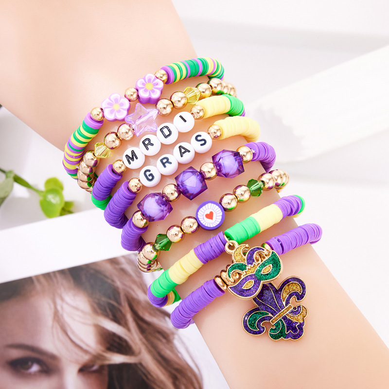 Multi-Layered Mardi Gras Themed Bracelet Mardi Gras Style Purple Iris Pattern Clown Hat Bracelet Multi-Layered Mardi Gras Themed Bracelet Mardi Gras Style Purple Iris Pattern Clown Hat Bracelet