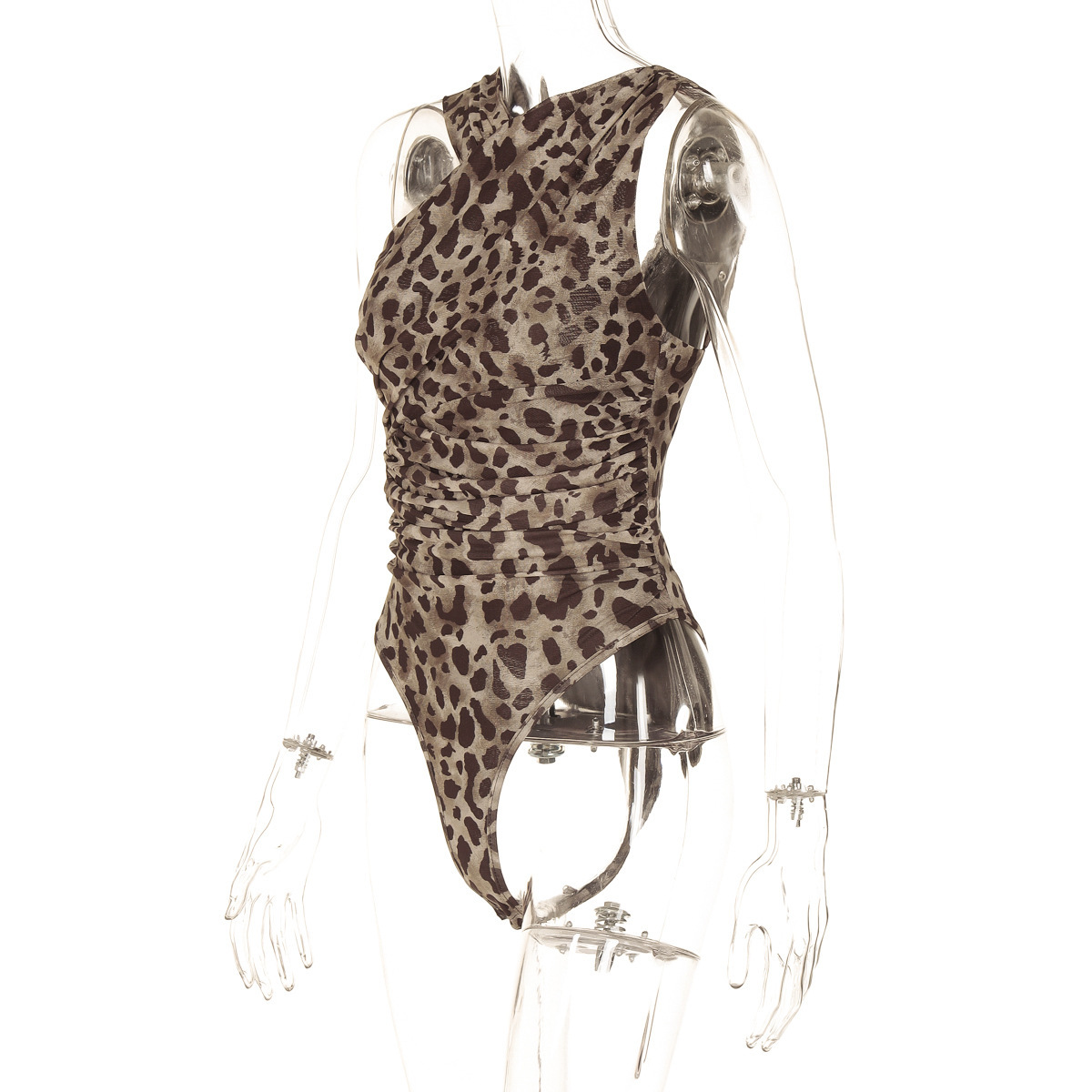 Dames jumpsuit met luipaardprint asymmetrisch en mesh_voghion.com