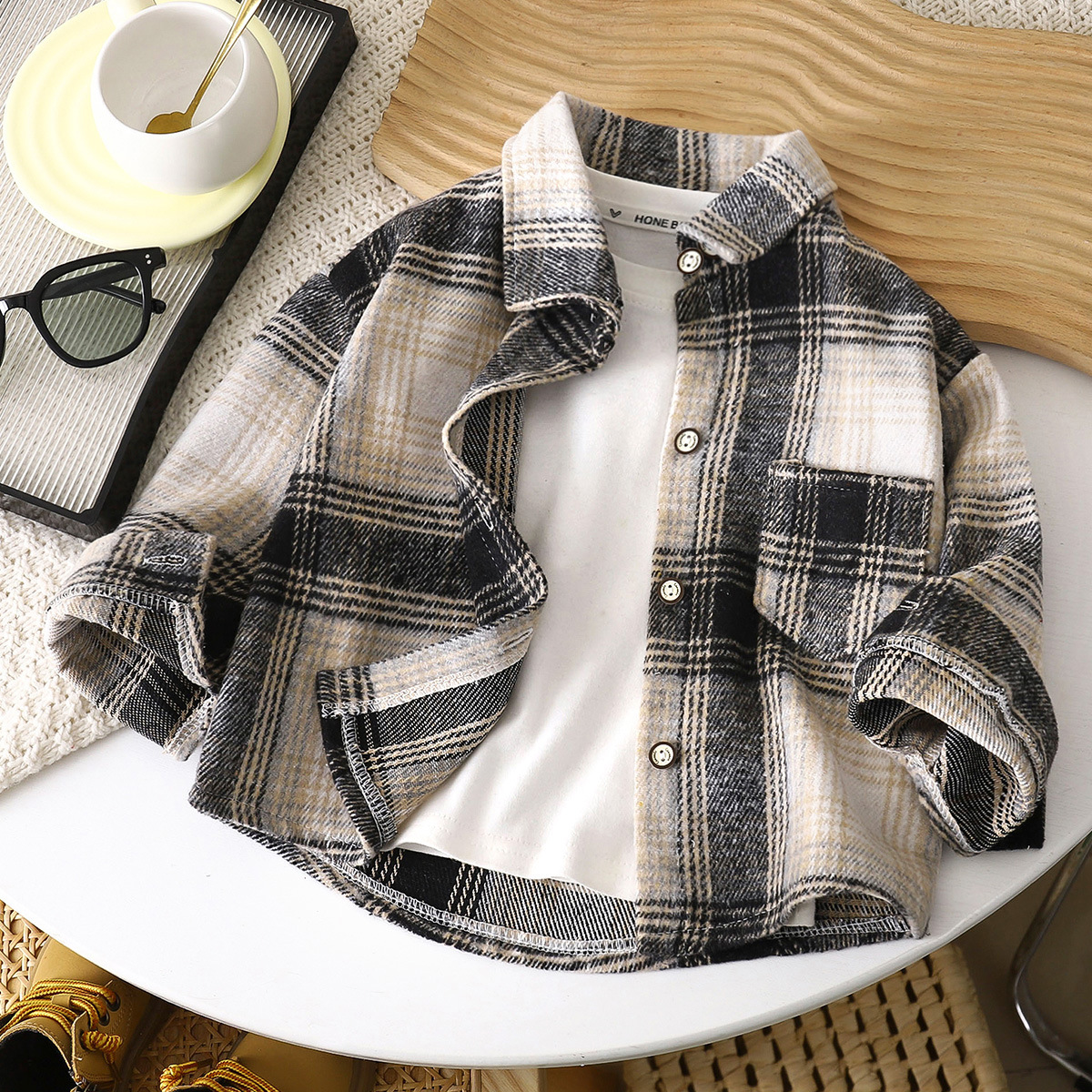 Cardigan Beige-Check Top