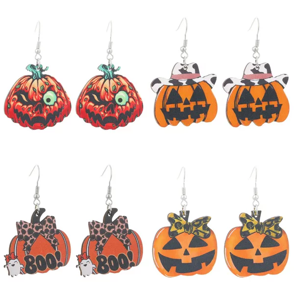 Amazon Cross-border New Halloween Western Style Ghostface Pumpkin Pendant Earrings Wooden Gothic Cartoon Earrings