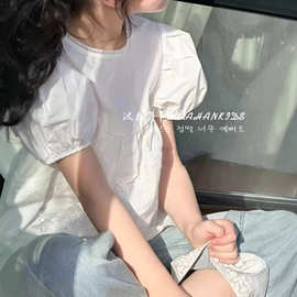 童装女童泡泡短袖娃娃衫夏季2025新款女孩洋气儿童法式圆领衬衫潮