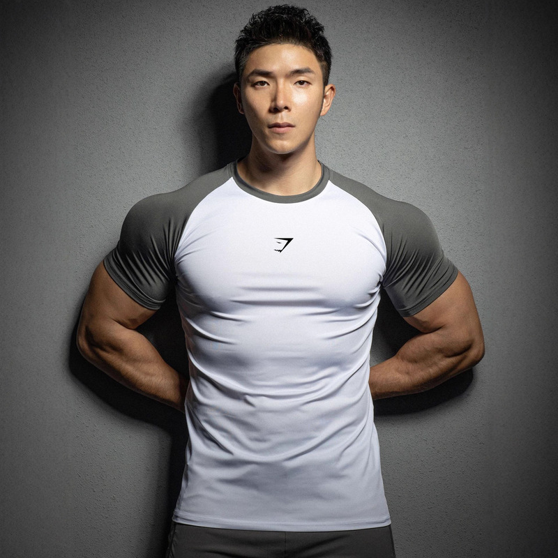 Gymshark Summer Men's Sports and Leisure Running Gym Training Elastic Quick-Drying Bottoming Short-Sleeved T-Shirt