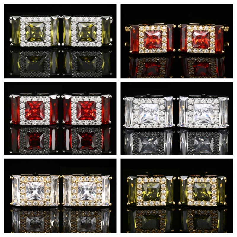 Cross-border Hot Selling Men's Crystal Cufflinks Swarovski Zircon Light Luxury Women's Shirt Cuff Red Cuff Stud