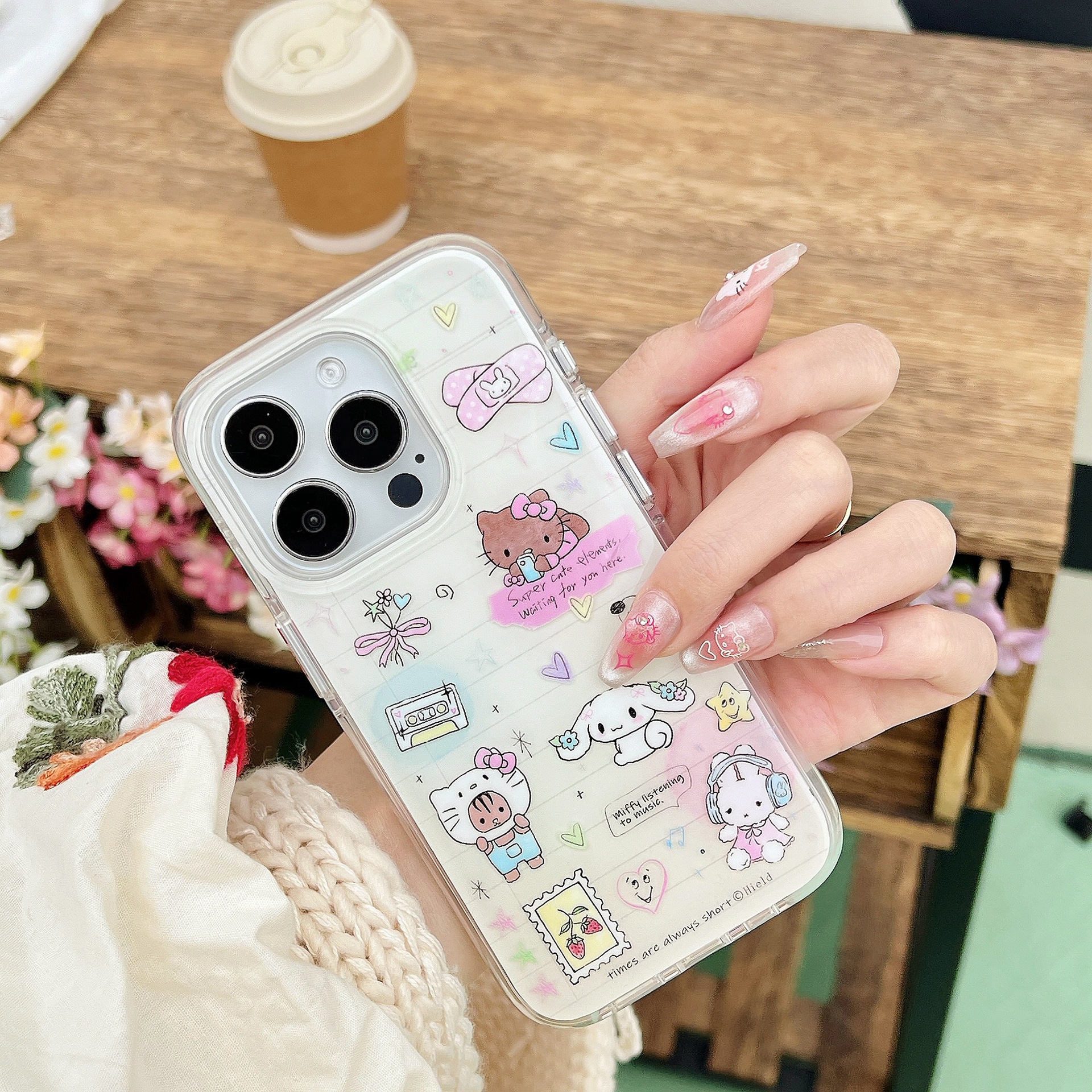 Corazón de niña de nicho de dibujos animados para Apple 15PorMax funda para teléfono móvil 16Pro verano cuero negro KT gato 14/13 mujer