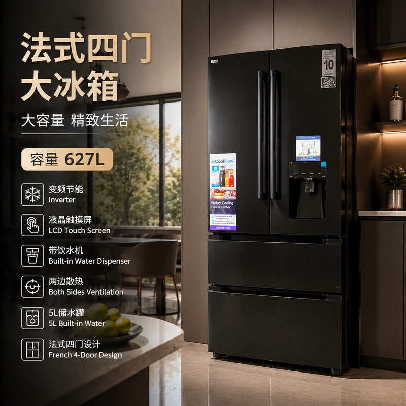 Cross-Border Export Refrigerator French-Style Four-Door Refrigerator with Water Dispenser, Large Capacity, Multi-Door, Refrigeration and Freezing Cross-Border Export Refrigerator French-Style Four-Door Refrigerator with Water Dispenser, Large Capacity, Multi-Door, Refrigeration and Freezing