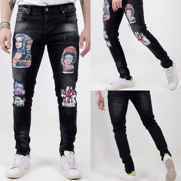 denim suede sports jeans with zipper