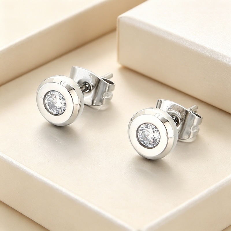 Diamond Encrusted Round Hoop Earrings In Titanium Steel Elegant_voghion.com
