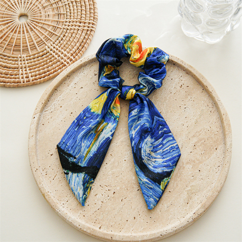 Disegno di nicchia dipinto a olio sensazione fiocco coda di cavallo annodato fascia per capelli corda per capelli donne legare i capelli francese intestino crasso fascia per capelli_voghion.com